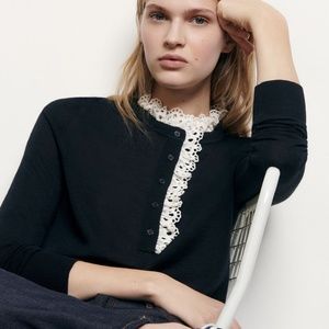 Sandro Sweater with broderie anglaise at collar
